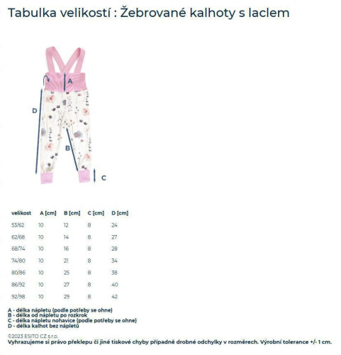 Rostoucí žebrované kalhoty s laclem Color Sandy - písková Esito