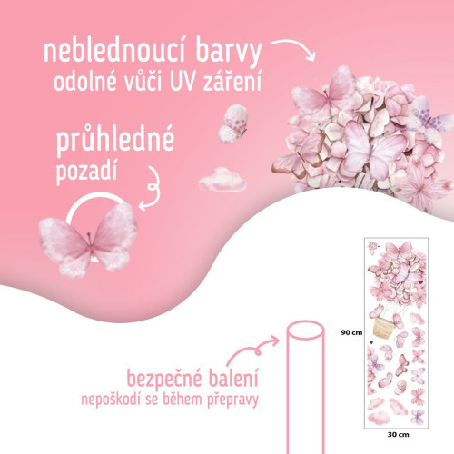 Nástěnné samolepky do dětského pokoje, Pink Butterflies Sipo