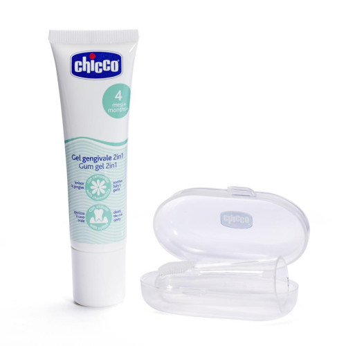 Set zubní uklidňující gel a kartáček na prst s pouzdrem Chicco 4m+