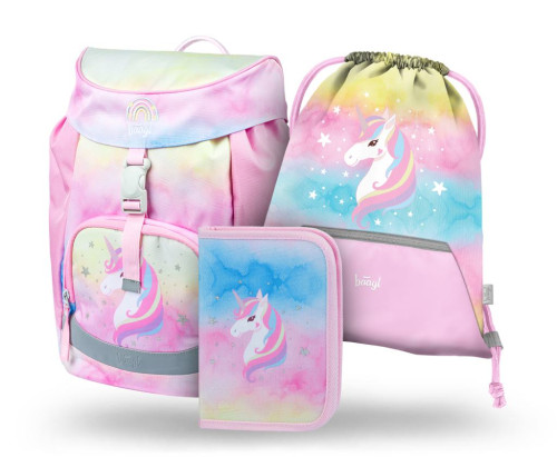 Set 3 Airy Rainbow Unicorn: aktovka, penál, sáček Baagl