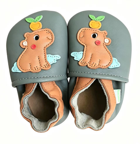 Kožené capáčky Barefoot Vel. XXL (2-3 roky) Hopi Hop Kapybara