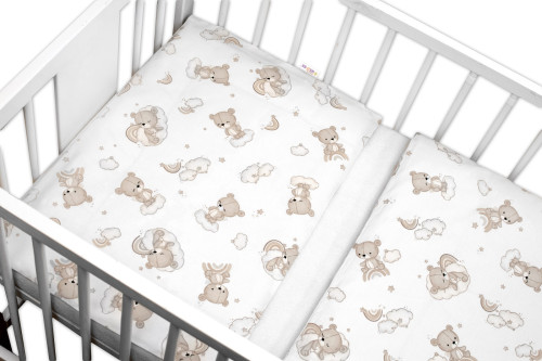 Sada do postýlky Mantinel s povlečením, 3D sada - Malý Medvídek, bílá/béžová Baby Nellys