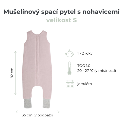 Mušelínový letní spací pytel s nohavicemi Sleepee Love béžový se srdíčky