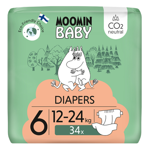 Jednorázové eko pleny 6 Maxi 12–24 kg (34 ks), Moomin Baby