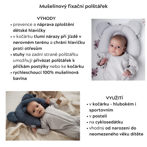 Mušelínový fixační polštář Sleepee Nature krémový