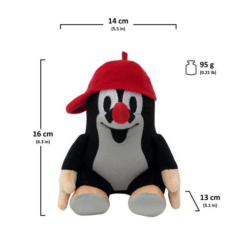 Krtek 16 cm sedící s červenou kšiltovkou