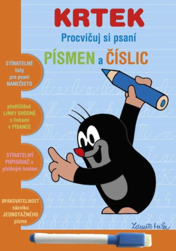 Stíratelný sešit "Procvičuj si písmena a číslice" + stíratelný popisovač - Krtek 2