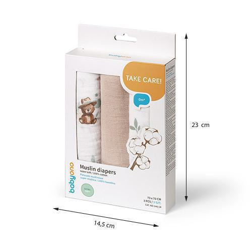 Mušelínové plenky Super Soft růžové 3 ks 70x70 cm BabyOno