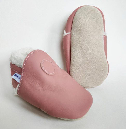 Kožené capáčky Barefoot Zimní Růžové Hopi Hop