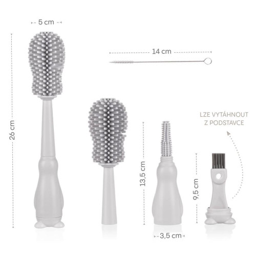 Silikonový kartáč na dětskou lahev 3 v 1 Light Grey Zopa