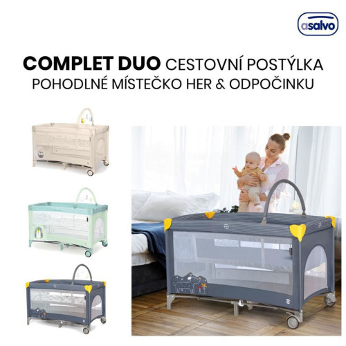 Complet duo cestovní postýlka s druhým dnem a hrazdičkou Asalvo