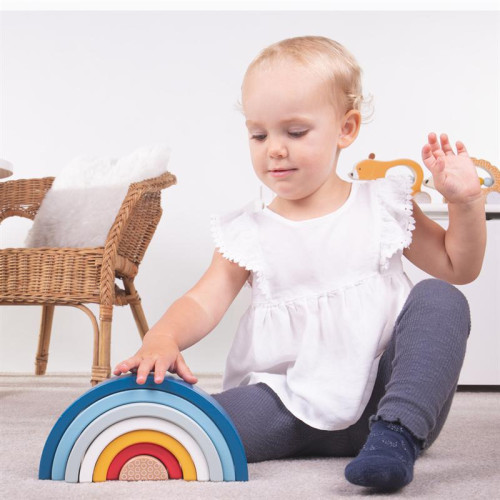 Baby Dřevěná skládací duha modrá Bigjigs