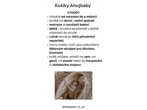 Mojžíšův košík pro miminko Corn Natural + oboustranná matrace Airdream Ahojbaby