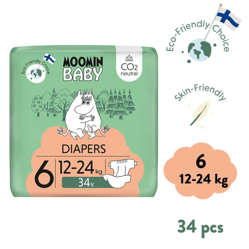Jednorázové eko pleny 6 Maxi 12–24 kg (34 ks), Moomin Baby