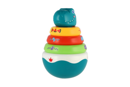 Roly Poly dinosaurus skládanka pyramida s kroužky se zvukem 16 cm