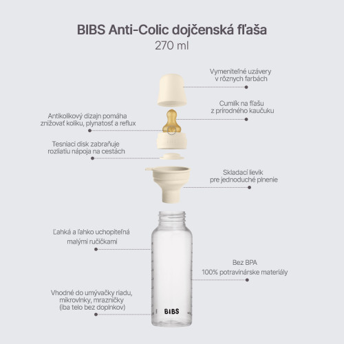Antikoliková láhev s kaučukovým dudlíkem 270 ml Bibs