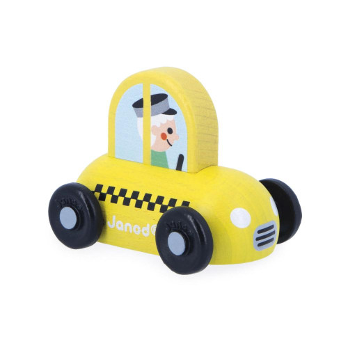 Dřevěné auto na tlačení Cross roads Janod Taxi žluté