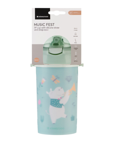 Hrnek se silikonovým brčkem a popruhem 450 ml Music Fest KikkaBoo