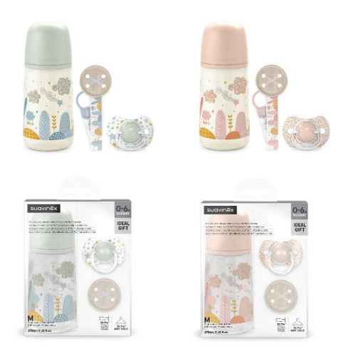 Sada láhev 270 ml + dudlík fyziologický 0 - 6 m + klip Dreams Suavinex