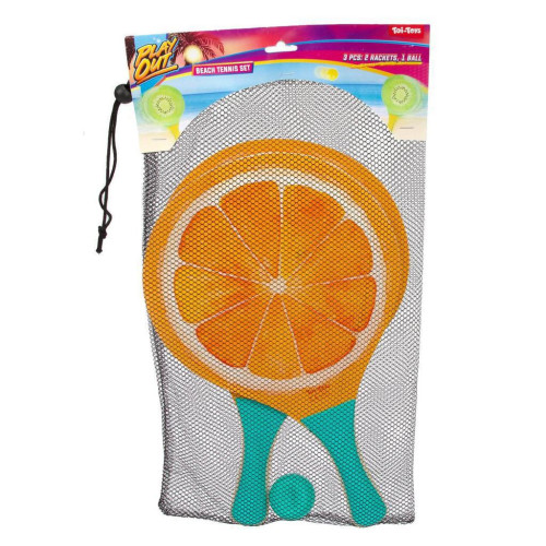 Sada na plážový tenis ovoce dřevěné 38 cm 2 pálky + 1 míček