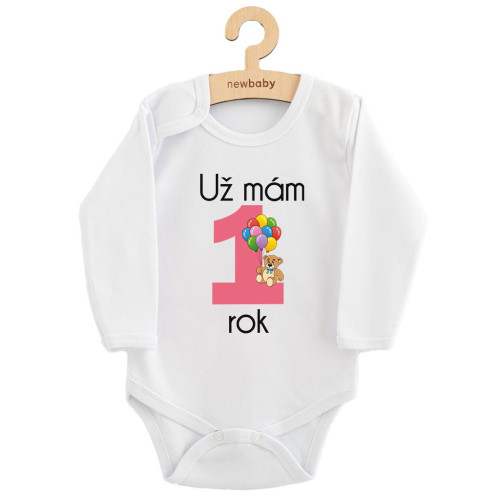 Body s potiskem New Baby Už mám 1 rok růžové, vel. 86