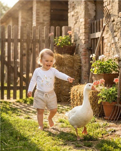Dětské body s potiskem New Baby Husičky krátký rukáv