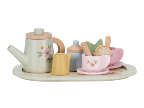 Čajový set dřevěný s květinovým potiskem Little Dutch
