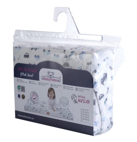 Mušelínové prostěradlo Design s gumou 60 x 120 cm BabyMatex