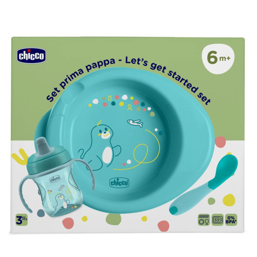 Startovní set - talíř, láhev a lžička 6 m+ Chicco