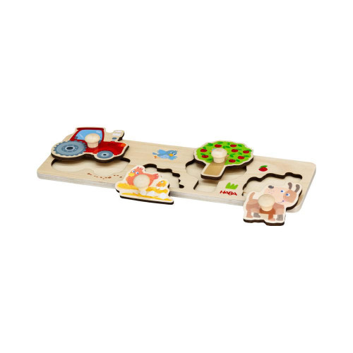 Dřevěné vkládací puzzle s úchytem Farma Haba