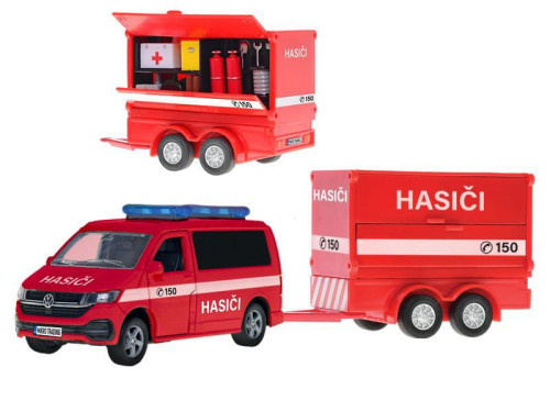 Kids Globe Traffic VW hasiči CZ design 27,5 cm kov zpětný chod s přívěsem