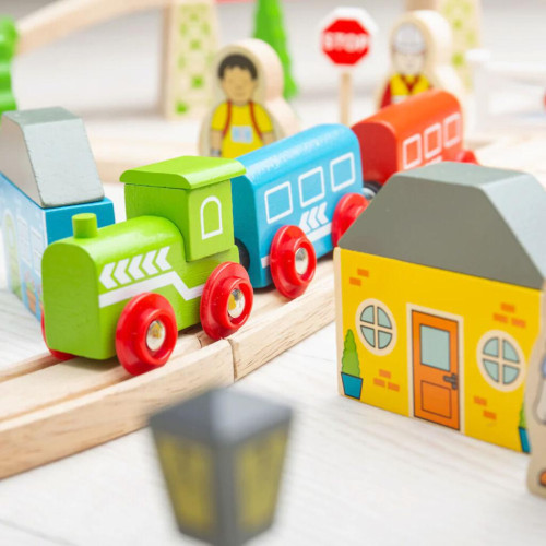 Dřevěná vláčkodráha město a vesnice 91 dílů Bigjigs Rail