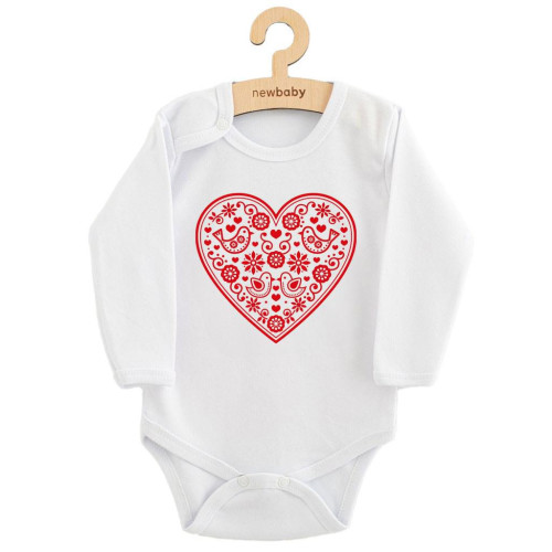 Dětské body s potiskem Lidový vzor červené srdíčko New Baby