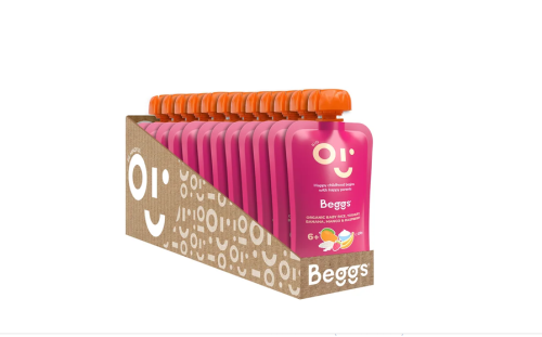 BIO Dětská rýže s jogurtem, banánem, mangem a malinami (120 g) 12 ks Beggs