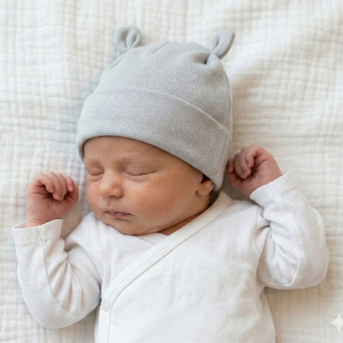 Kojenecká nasazovací bavlněná čepice s oušky Šedá Babyservice