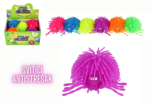 Míček pavouk antistresový mačkací silikon 10 cm na baterie se světlem