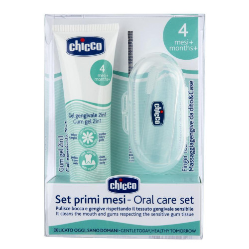Set zubní uklidňující gel a kartáček na prst s pouzdrem Chicco 4m+