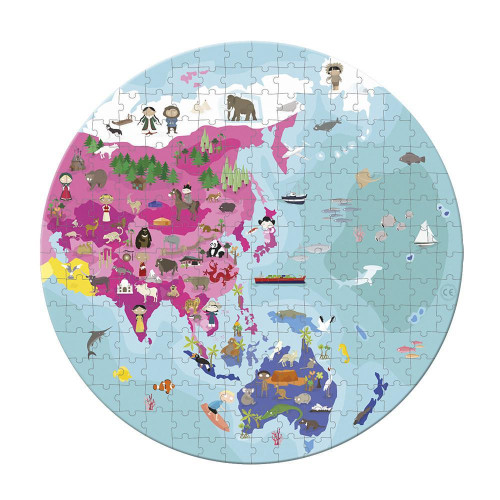 Dětské oboustranné puzzle Zeměkoule v kufříku 208 ks Janod