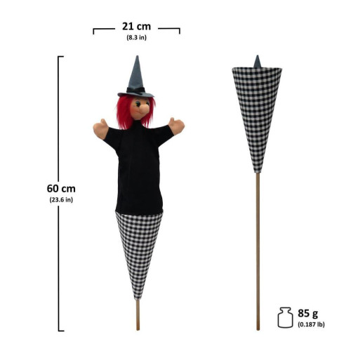 Kornoutový maňásek Čarodějnice černá 60 cm 3v1