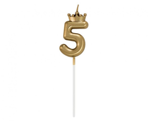 Svíčka dortová zlatá s korunkou, 6cm