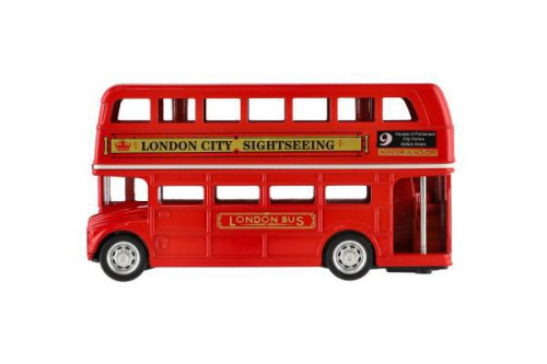 Autobus "Londýn" červený patrový kov/plast 12 cm na zpětné natažení