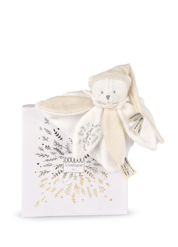 Dárková sada Plyšový muchláček medvídek s čepičkou 25 cm béžový Doudou