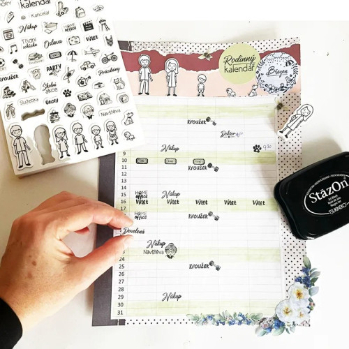 Diářová razítka Stampo Bullet Journal 67 ks - Rodinný kalendář Aladine