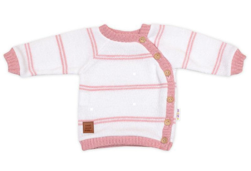 Pletená sada pro miminko s jemným proužkem 3dílná lux růžová - bílá Baby Nellys