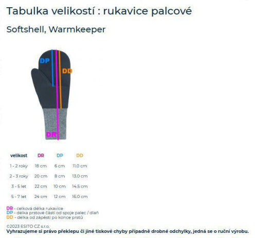 Palcové rukavice softshell Vel. 5 - 7 let Esito