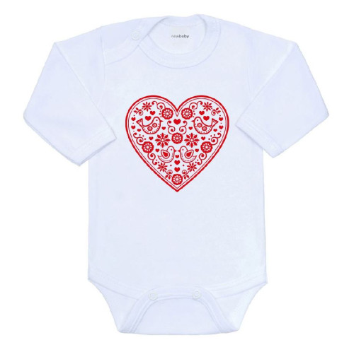 Dětské body s potiskem Lidový vzor červené srdíčko New Baby