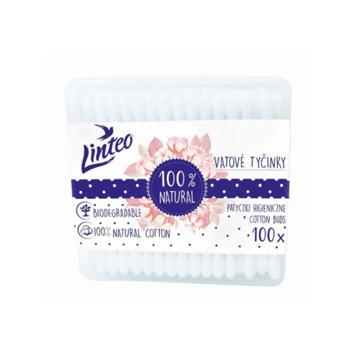 Papírové vatové tyčinky 100% natural Linteo 100 ks v boxu