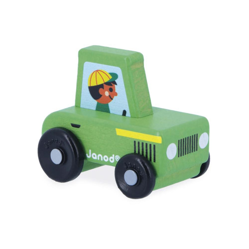 Dřevěné auto na tlačení Cross roads Janod Traktor zelený