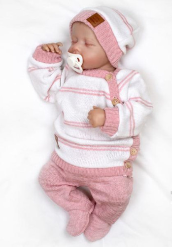 Pletená sada pro miminko s jemným proužkem 3dílná lux růžová - bílá Baby Nellys