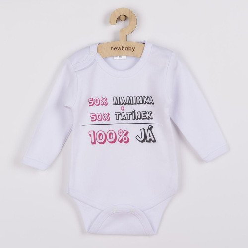 Body s potiskem New Baby 50% Maminka + 50% Tatínek 100% JÁ růžové - dárkové balení